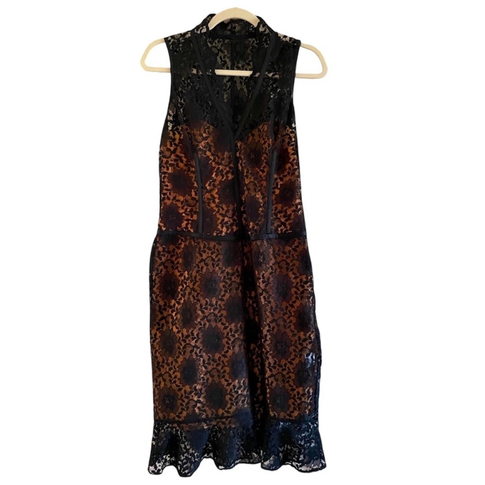 Sexy Black Lace Cocktail Dress - Nude Satin Lining Corset Top - Picture 2 of 3